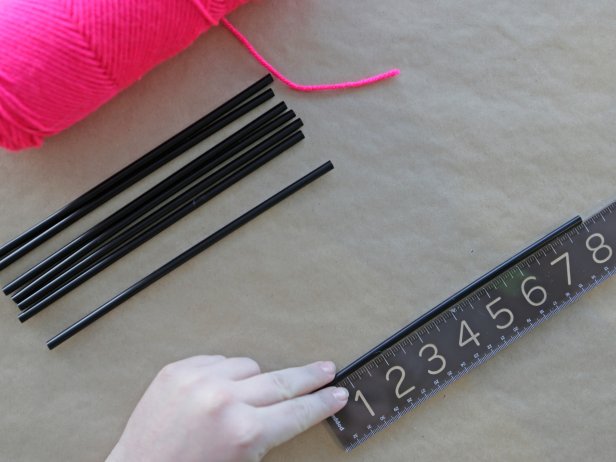 Step 1: Using the ruler, cut each straw into two four-inch lengths. You'll need 12 sections for each himmeli ornament.