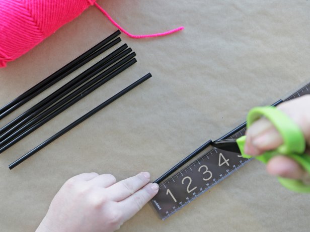 Step 1: Using the ruler, cut each straw into two four-inch lengths. You'll need 12 sections for each himmeli ornament.