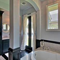Romantic Master Bathroom with Iridescent Backsplash