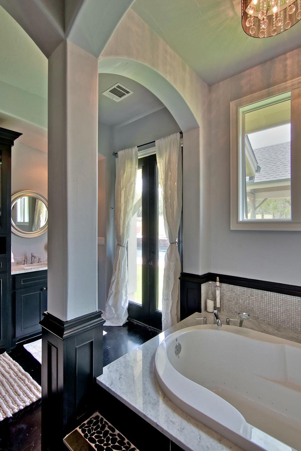 Romantic Master Bathroom with Iridescent Backsplash HGTV Romantic Master Bathroom with Iridescent Backsplash HGTV