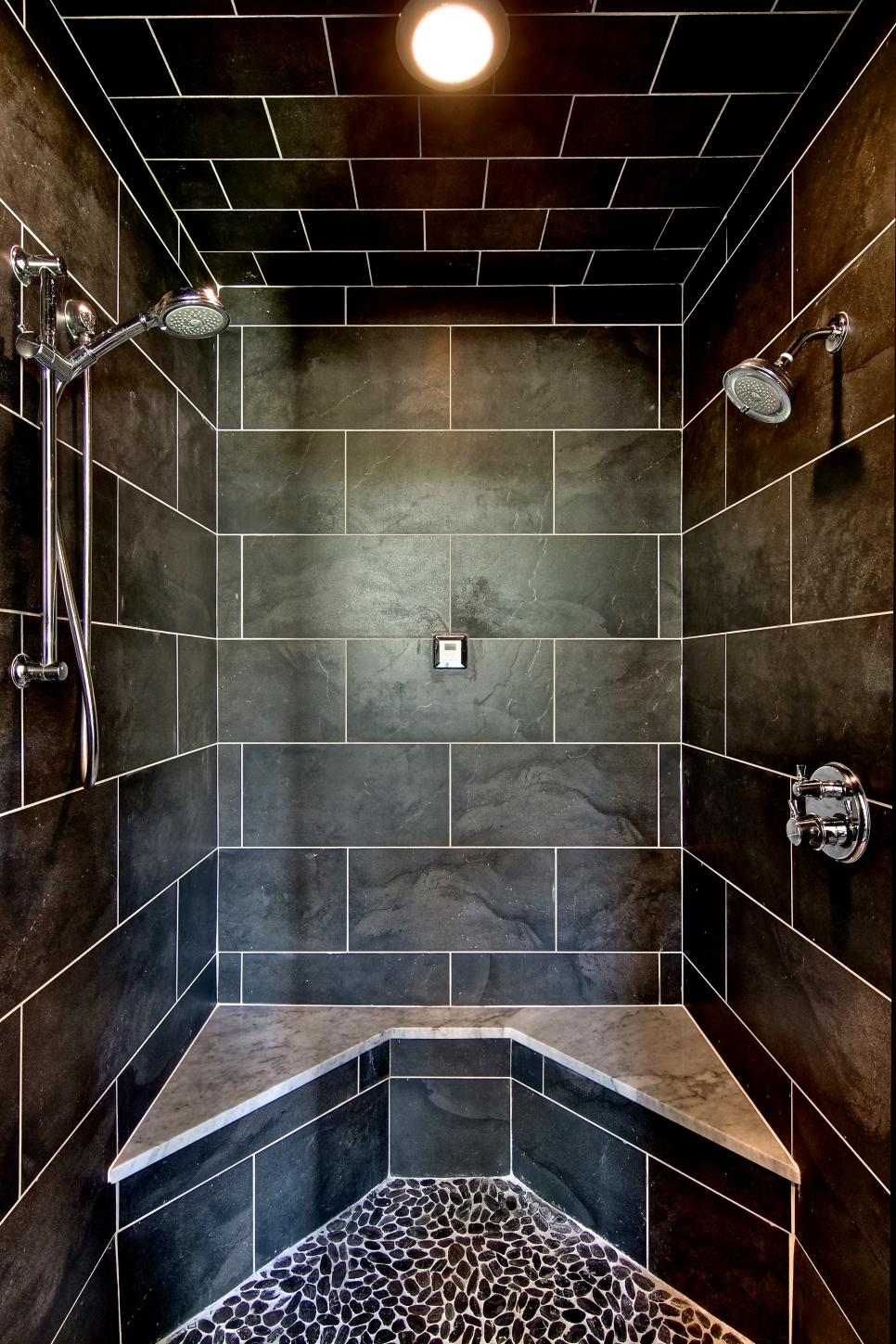 Contemporary Black Shower With MarbleTopped Bench HGTV