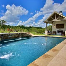 Backyard Lap Pool With Fountains
