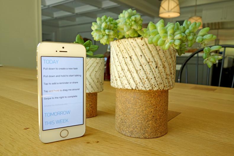 iphone on kitchen table next to succulents