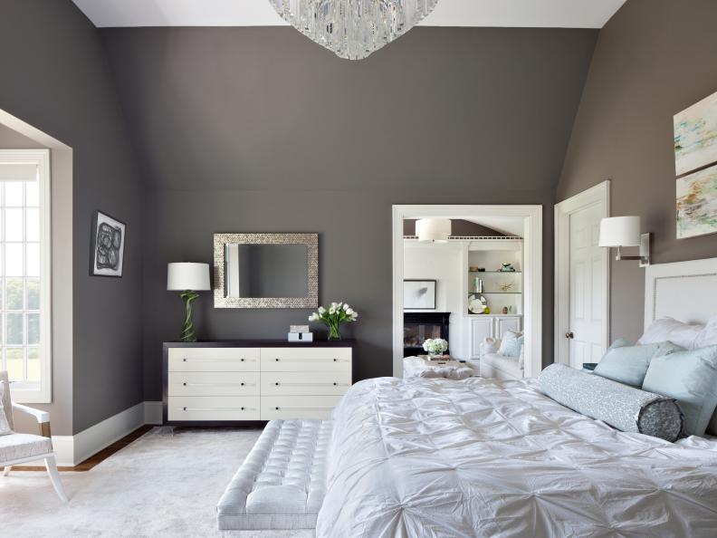 Dark Gray and White Master Bedroom