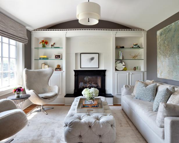 Master Bedroom Sitting Area With White Shelving Hgtv