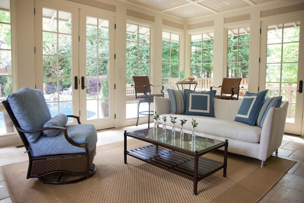 Neutral Living Room With White Windows and French Doors HGTV