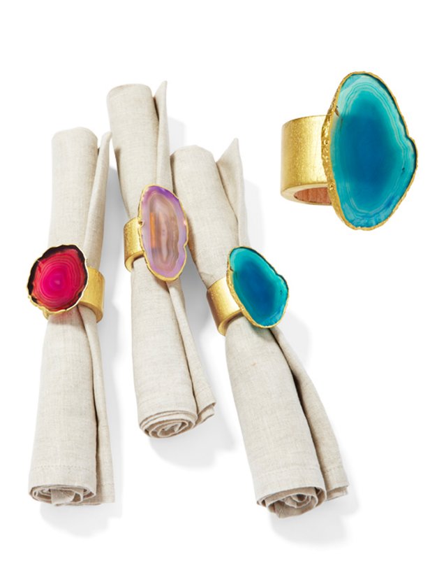 gold and agate stone napkin rings