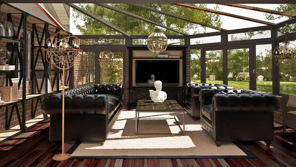 Art Deco-Inspired Conservatory With Black Furniture