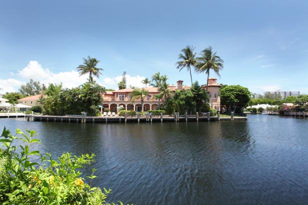 Wide Shot of Mediterranean-Style Estate