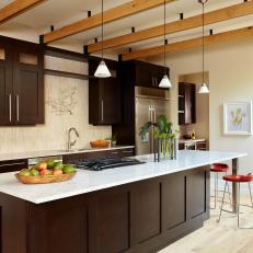 Contemporary Kitchen With Exposed Ceiling Beams