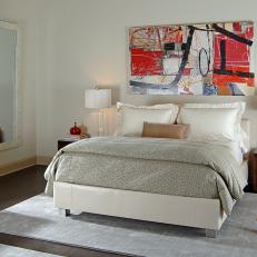 Soothing Contemporary Bedroom With Bold, Graphic Artwork