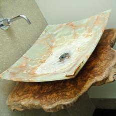 Contemporary Vessel Sink With Wood Base