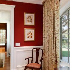 Rich Red Wallpaper Wows in Traditional Dining Room