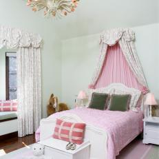 Traditional Light Green Girl's Room With Pink Bedding