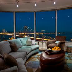 Contemporary Curved Living Room With Gorgeous Night View