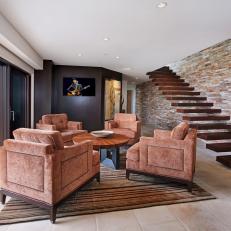 Cantilevered Stairs in Contemporary Family Room