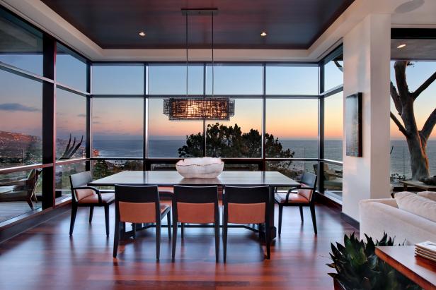 Contemporary White Dining Room With Ocean View