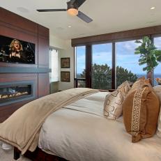 Contemporary Master Bedroom With Wood Accent Wall