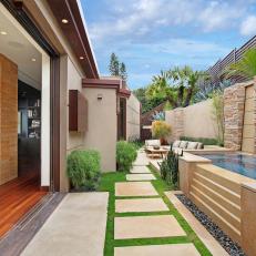 Contemporary Patio With Stepping Stone Path & Stunning Spa