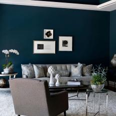Deep Blue Living Room With Coastal Vibe