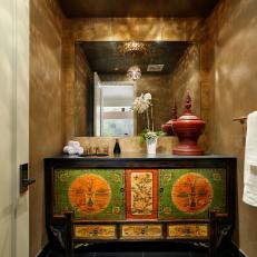 Asian Powder Room With Elaborate Vanity