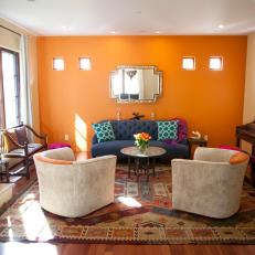 Orange Accent Wall Wows in Moroccan Sitting Room