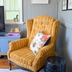 Mustard Patterned Wing Chair