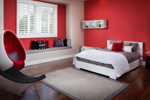 Red Modern Bedroom With Gray & White Accents