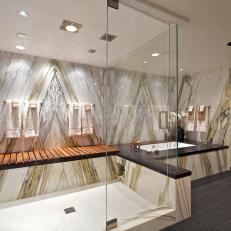 Modern Spa Bathroom With Stunning Stone Accent Wall