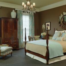 Transitional Bedroom With Brown and Blue Color Scheme 