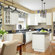Traditional Neutral Kitchen With Stylish Blue Accents