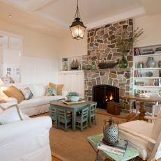 Cottage Living Room With Charming Green Accents