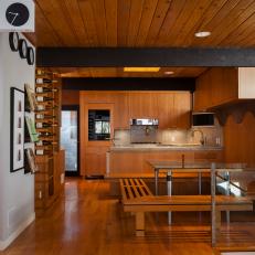 Contemporary Eat-In Kitchen With Wood Beam Ceiling