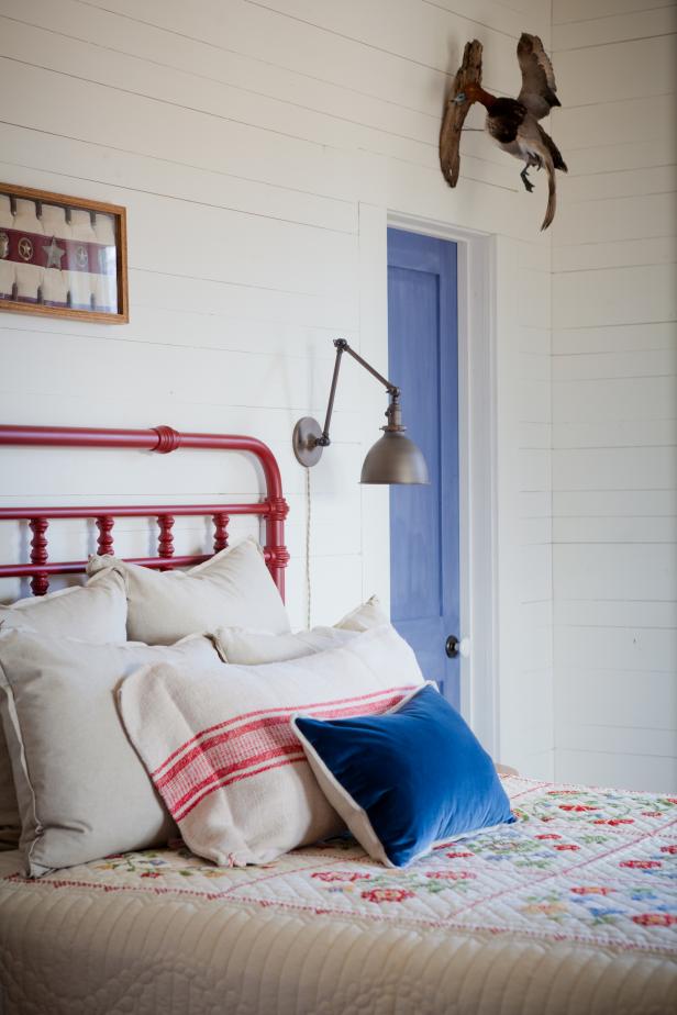 White Country Style Bedroom With Red Iron Headboard Hgtv