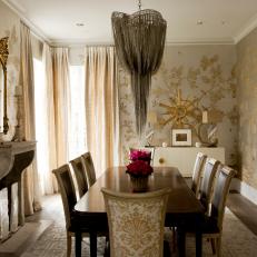Lavish Gold Dining Room With Eye-Catching Chandelier