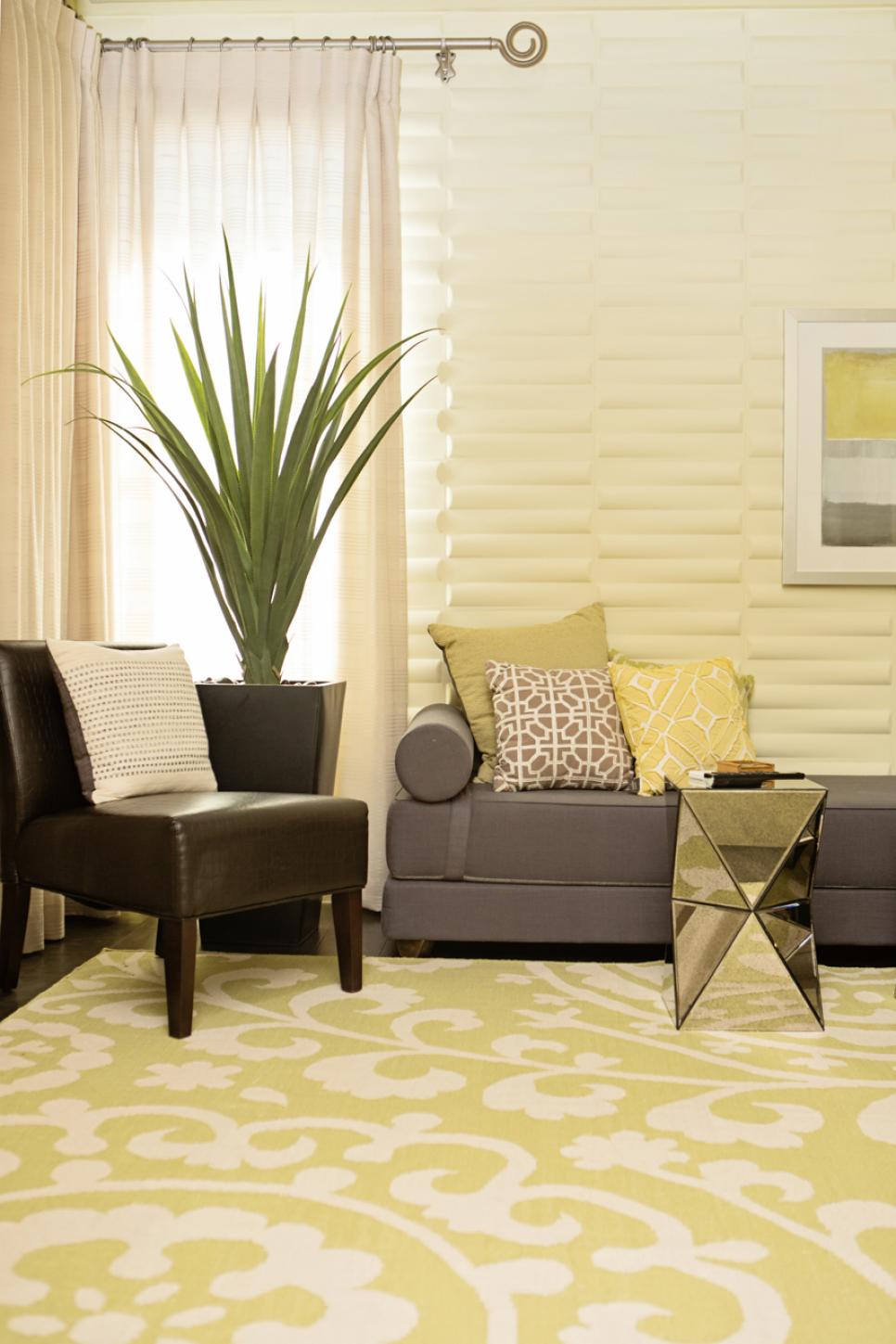 Contemporary Sitting Room Features Upholstered Daybed, Leather Chair