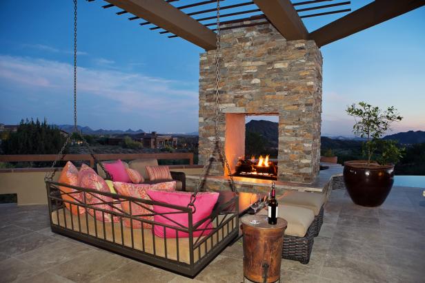 Patio With Swing, Outdoor Fireplace, Pergola