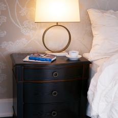Traditional Black Nightstand With Mod Gold Lamp