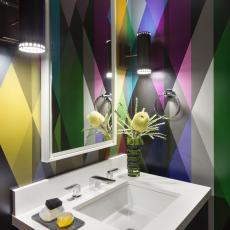 Modern Multicolor Powder Room With Crisp White Sink