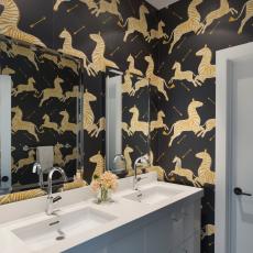 Modern Black and White Bathroom With Zebra Wallpaper