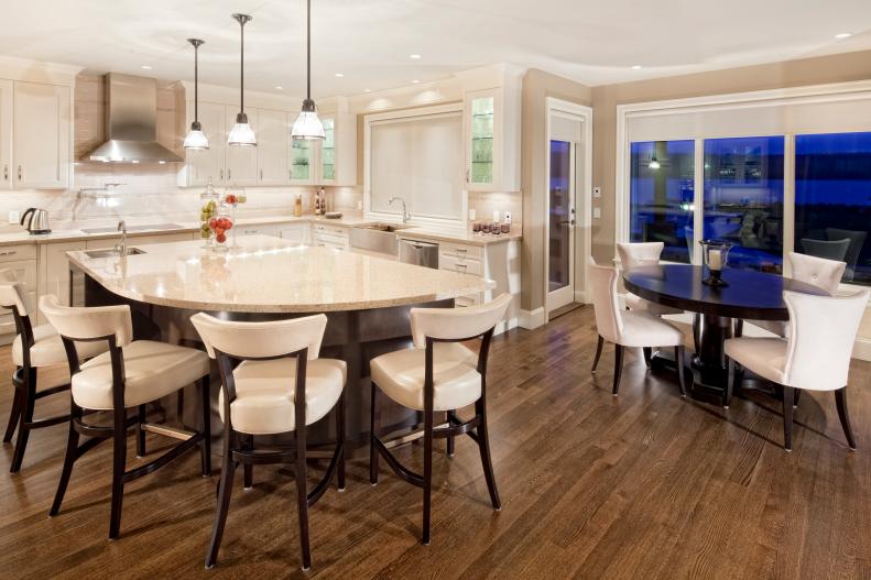 Contemporary Neutral Kitchen With Hardwood Floor & White Cabinets