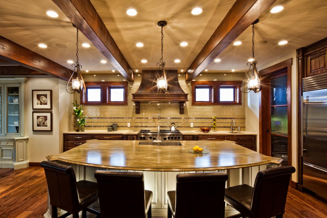 Warm Traditional Kitchen With Exposed Beams Recessed