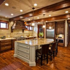 Luxurious Traditional Kitchen With Wooden Beams & Spacious Island