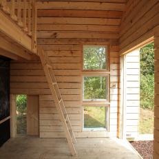 Spruce Wood Children's Playhouse With Chalkboard Wall and Second Story Loft