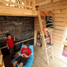 Children's Outdoor Spruce Playhouse With Chalkboard Wall