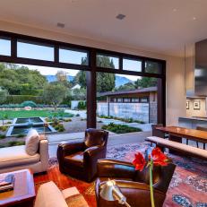 Contemporary Living and Dining Area Opens up to Garden