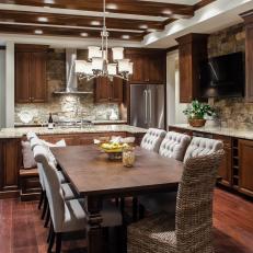 Elegant Transitional Kitchen With Exposed Wood Beams