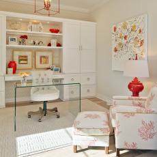 Neutral Contemporary Home Office With Red Wire Chandelier