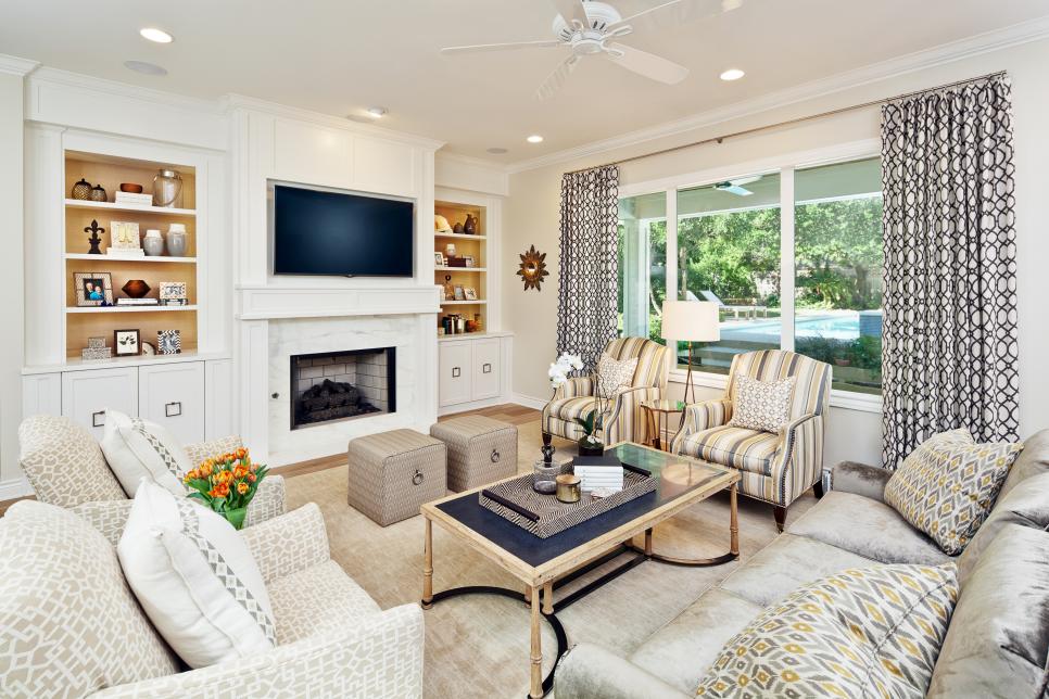 White Transitional Living Space With Neutral Furniture