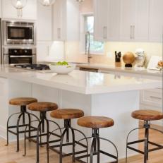Contemporary White Kitchen With Industrial Barstools